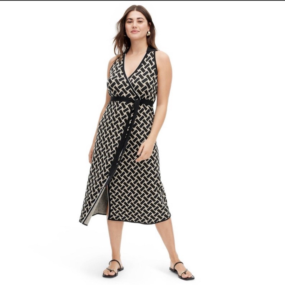 Collared Sleeveless Sweaterknit Midi Dress